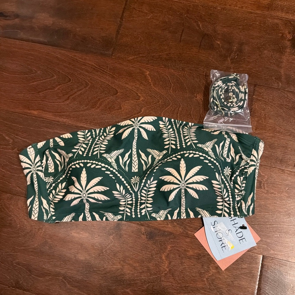 Shade & Shore Green Tropical Palm Bandeau Bikini Top D / DD NWT